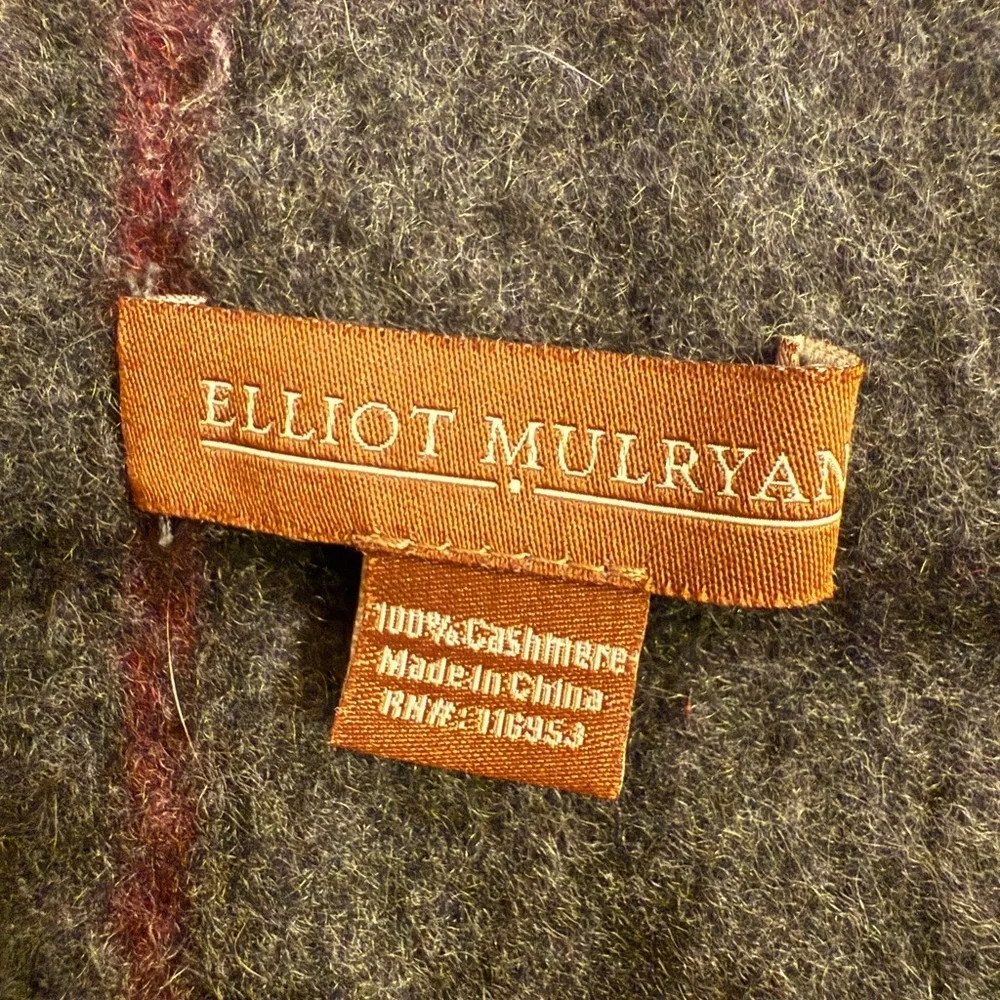 Elliot Mulryan Plaid Wool Scarf 9” Wide 100% Cashmere Plaid Tartan Fisherman